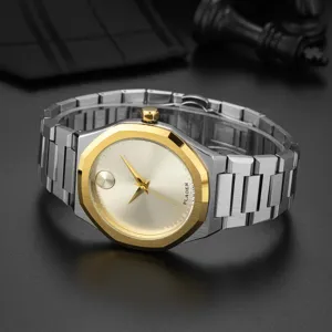 PLADEN Montre Quartz Homme Bracelet Acier Inoxydable Lunette Or Affaires Casual Etanche Cadran