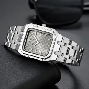 Heren vierkante quartz horloge met roestvrijstalen band en elegante wijzerplaat voor dagelijks