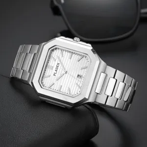 Pladen men square quartz watch stainless steel strap business casual waterproof luxury timepiece