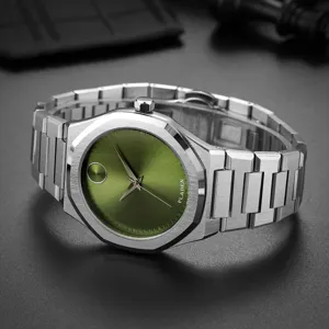 Montre Quartz Homme PLADEN Acier Inoxydable Cadran Vert Étanche Business Casual Montre