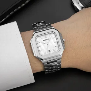 PLADEN Men Stainless Steel Quartz Watch Business Casual Luxury Octagon Wristwatch for Male