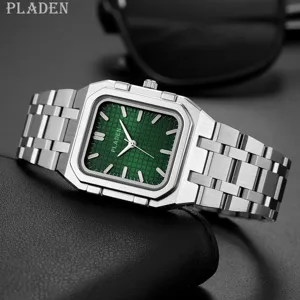 Heren Zakelijk Quartz Horloge Vintage Vierkant Roestvrij Stalen Band Roosterpatroon Wijzerplaat Waterbestendig Analoog Polshorloge Klassiek Luxe Cadeau