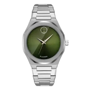 Montre de cuarzo pour homme avec cadran vert et bracelet en acier inoxydable élégant.