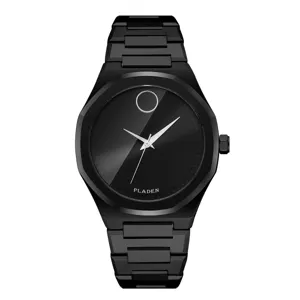 Montre quartz homme noire minimaliste PLADEN avec bracelet acier et cadran design.