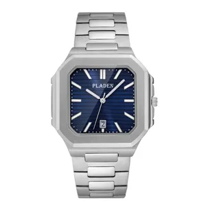 Pladen Fashion Luxury Men's Watch Stainless Steel Square Dial Luminous Calendar Waterproof Quartz Business Watch For Men