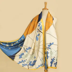 Vintage Bloemen Paraplu Bedrukte Sjaal Dames Polyester Omslagdoek Elegante Wrap Voor Reizen Vier Seizoenen Lichtgewicht Grote Sjaal
