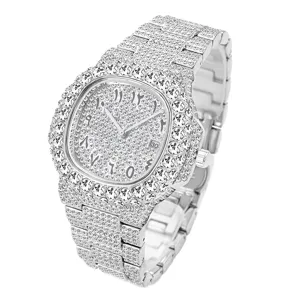 Heren luxe strass steen quartz horloge met arabische cijfers en datumweergave roestvrij staal