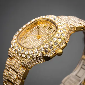 Heren gouden strass kwarts horloge luxe bling arabische cijfers polshorloge hip hop