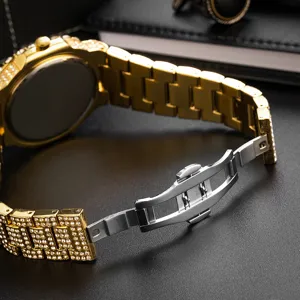 Gouden ijskoude quartz horloge voor heren hiphop luxe strass roestvrijstalen polshorloge