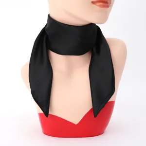 Black silk neckerchief detail shot, elegant minimalist design for women summer wear.