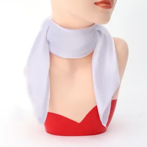 Detailed view of the white square scarf worn on the mannequin, showing soft texture and drape.