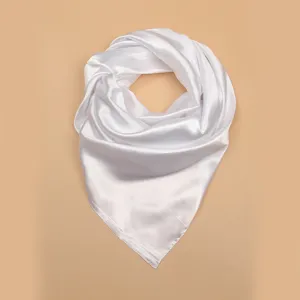 White satin silk square scarf elegant neckerchief for women summer sun protection