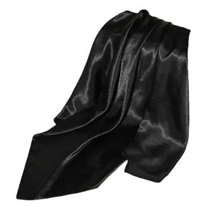 Black silk satin scarf elegant neckerchief women summer fashion sun protection shawl 90cm