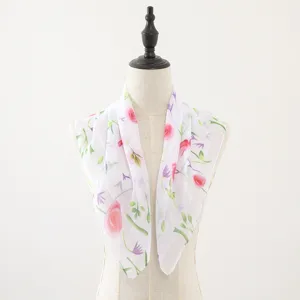 Floral Chiffon Square Scarf Lightweight Summer Neckerchief Elegant Floral Print Scarf for Women