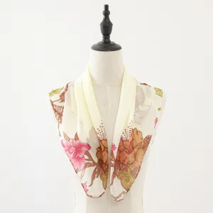 Chiffon square scarf for women, soft floral neck scarf, elegant spring summer fashion accessory.