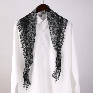 Women Lace Flower Triangle Scarf Sheer Hollow Out Embroidery Shawl Tassel Sunscreen Headscarf Lightweight Summer Wrap