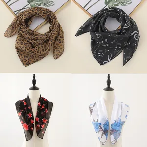 Fashion Chiffon Square Scarf For Women Leopard Print Floral Polka Dot Soft Neck Head Scarf Wrap Lightweight Everyday Shawl Accessories