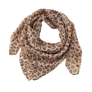 Chic leopard print chiffon square scarf, soft lightweight spring summer fashion neck accessory.