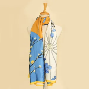 Retro bloemen geprinte lange sjaal voor dames, elegante vintage omslagdoek en nekwarmer.
