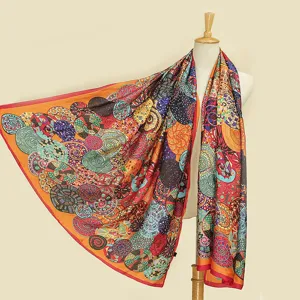 Écharpe Femme Élégante Imprimé Cercles Colorés Grand Châle Léger en Polyester Motif Géométrique Pour Voyage Fête Accessoire Quotidien
