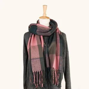 Colorblock tassel plaid scarf autumn winter warm shawl chunky knitted neck wrap retro style