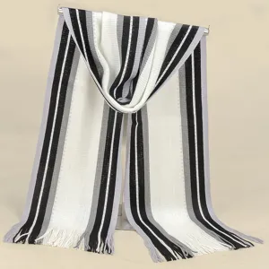 Men's striped knitted scarf with tassels, winter warm color-block neck warmer for outdoor daily wear.