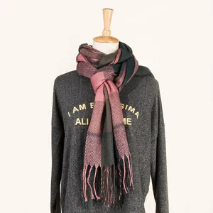 Cozy plaid tassel scarf for women, winter warm knitted shawl and stylish british style neck wrap.
