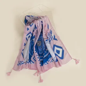 Ethenischer Stil gedruckter Quastenschal Damen Sommer Strand Schal leichtes Urlaubstuch