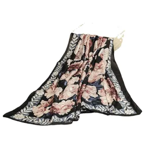 Vintage foulard en soie imprime floral grand chale elegant pour femme style pastoral