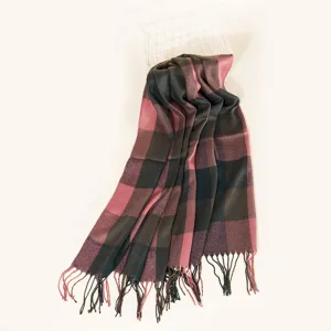 Autumn winter warm plaid scarf with tassel, cozy fashion woolen neckerchief for women daily wear.