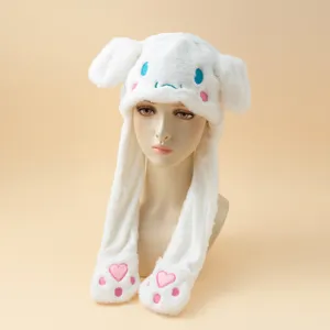 Süßer weißer Plüschtierhut mit langen Ohren, weiches Winter-Cosplay-Kostümzubehör.