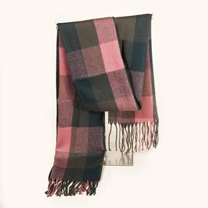 Winter Plaid Tassel Scarf Women Men Color Block Warm Checkered Shawl Printed Knitted Neck Warmer British Style Soft Wrap
