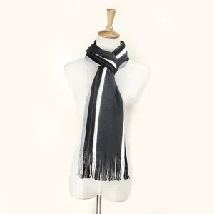 Men's knitted scarf colorblock striped winter warm fashion tassel neck wrap detail