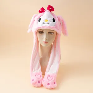Süßer Plüsch Mütze mit beweglichen Ohren Winter warme Tierkappe rosa Cosplay Party Kopfbedeckung