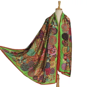 Foulard en soie imprimé coloré grand châle pour femme élégant motif cercle en spirale