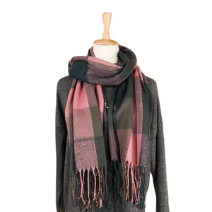 Color-block tassel plaid scarf for autumn and winter, warm wool scarf.
