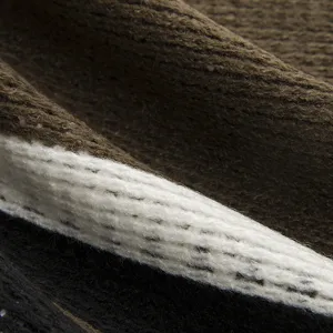 Close-up macro view of the soft knitted scarf fabric showing clear striped texture.