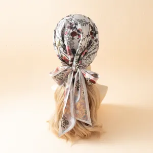 Pañuelo con estampado floral de estilo francés gorra de cinta larga mujeres elegantes cabello