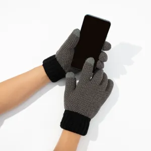 Guanti in Maglia Foderati in Pile Caldi Invernali a Blocchi di Colore per Uomo Donna Touchscreen Spessi per Ciclismo all'Aperto Antivento