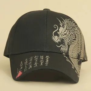 Chinese Style Golden Dragon Printed Baseball Cap Unisex Cotton Curved Brim Sun Hat Casual Calligraphy Outdoor Snapback Cap