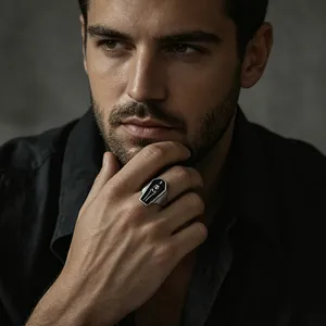 Men gothic punk coffin skeleton stainless steel ring vintage dark retro jewelry accessory