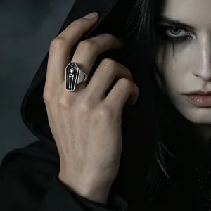 Punk gothic stainless steel coffin skeleton ring for men vintage distressed dark jewelry