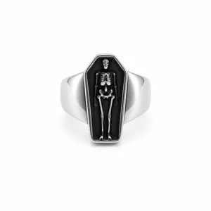 Punk style coffin skeleton ring for men stainless steel gothic dark ring main view