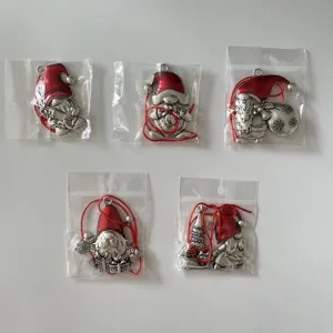 Christmas Gnome Tree Hanging Ornaments Cute Red Hat Silver Metal Pendant Decorations