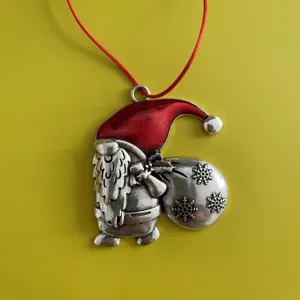 Christmas Tree Gnome Ornament Hanging Pendant Holiday Party Decoration with Red Hat Metal