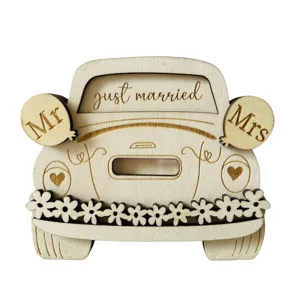 Wooden wedding car money holder laser cut card box gift for couple wedding decor item