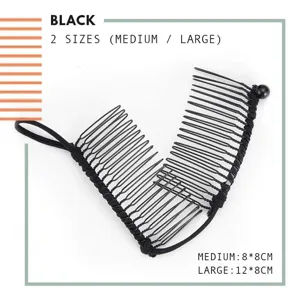 Black double hair comb banana clip detail view, elastic styling hair accessory for women.