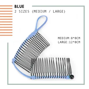 Blue banana hair clip double comb styling tool with medium and large sizes for easy daily updos.