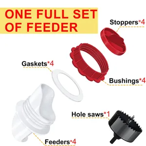 DIY automatic poultry feeder kit with four cups gaskets bushings stoppers hole saw.