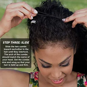 Easy banana hair clip tutorial detail showing how to use elastic combs for firm styling upkeep.
